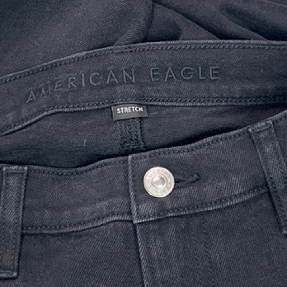 New American Eagle Womens Size 2 90s Wide Leg Crop Stretch Black Denim Jeans - Picture 4 of 6